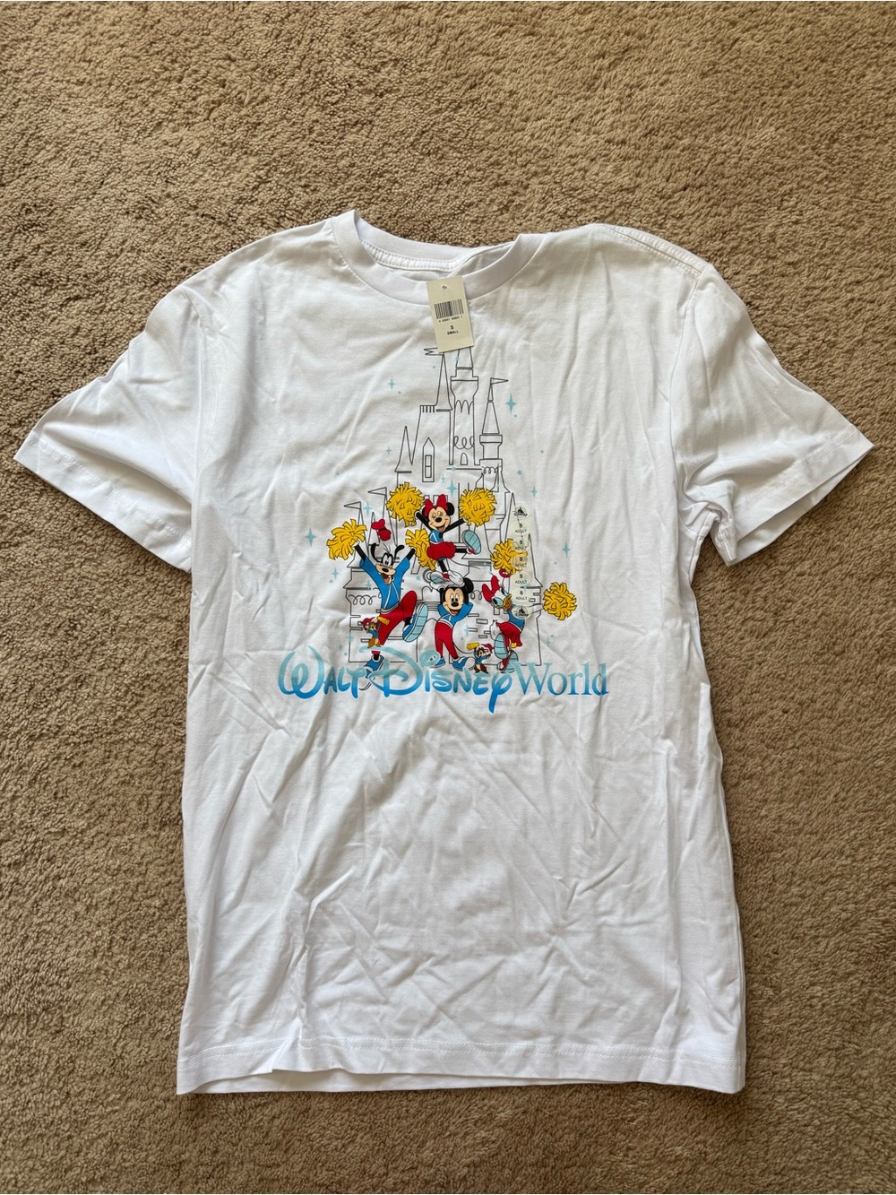 Walt Disney World White Graphic Tee Mickey & Friends Cheer Shirt